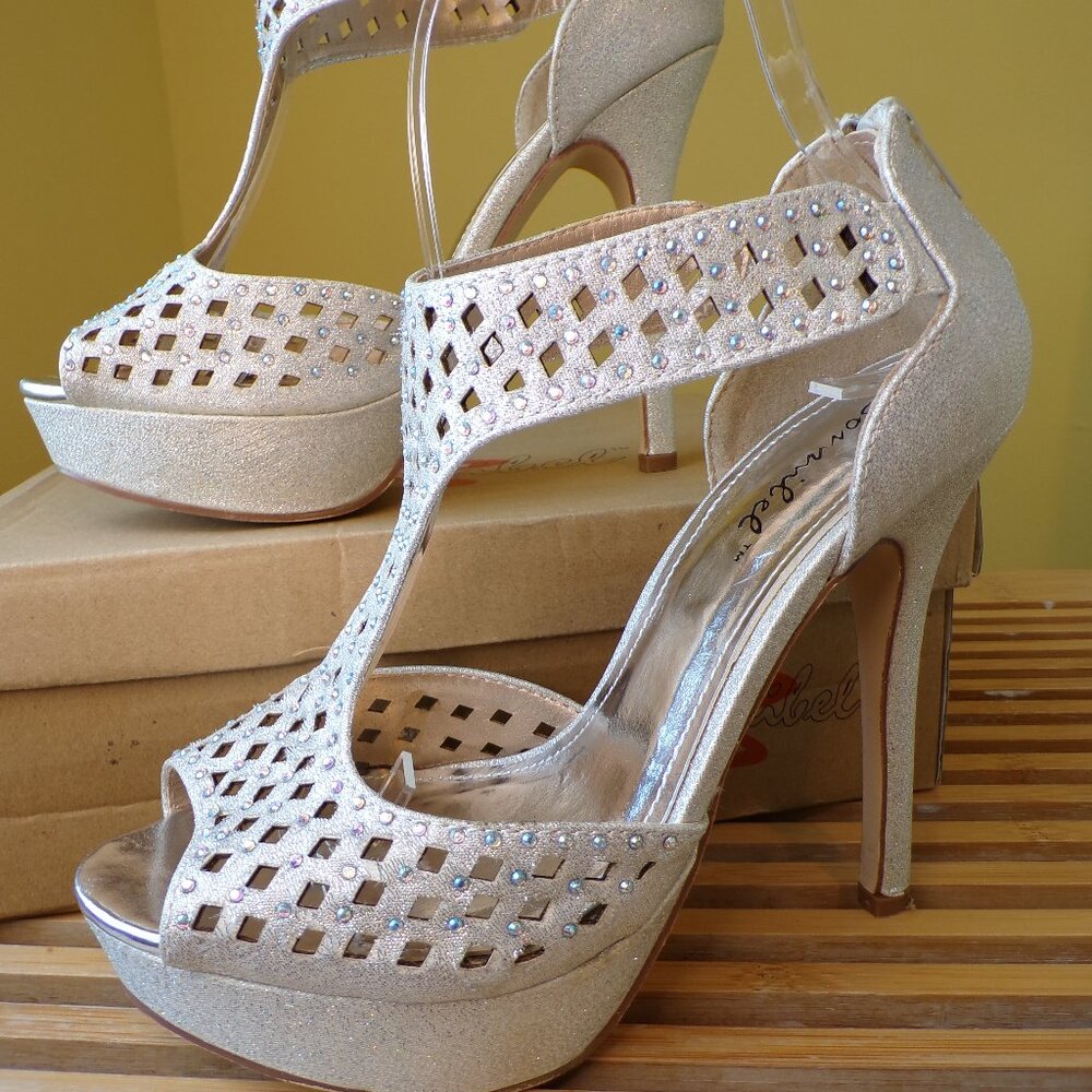 Bonnibel Marlyn Open Toe Stilleto High Heel Shoes Silver Women’s Size 7